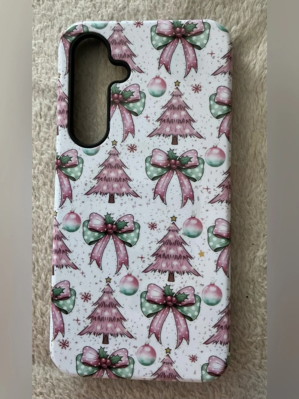 DEENAKIN Samsung Galaxy S24 Plus Christmas Phone Case Pink Trees Bows Holiday Co
